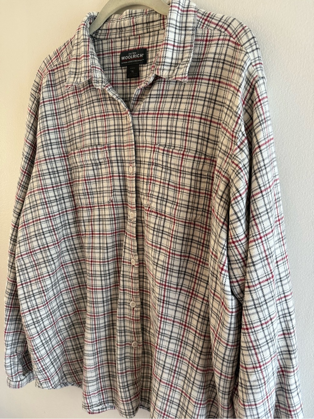 Woolrich 100% Cotton Flannel White/Red/Black Plaid Button-Down Shirt XL